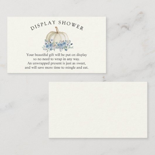 白と青のカボチャのベビーシャワーディスプレイシャワー エンクロージャーカード (正面/裏面)