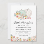 白と青のカボチャ秋の双子ベビーシャワー 招待状 (正面)