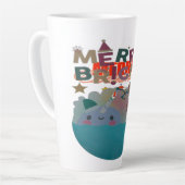 白と青のカラフルメリークリスマス カフェラテマグ (左アングル)