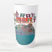 白と青のカラフルメリークリスマス カフェラテマグ (正面)