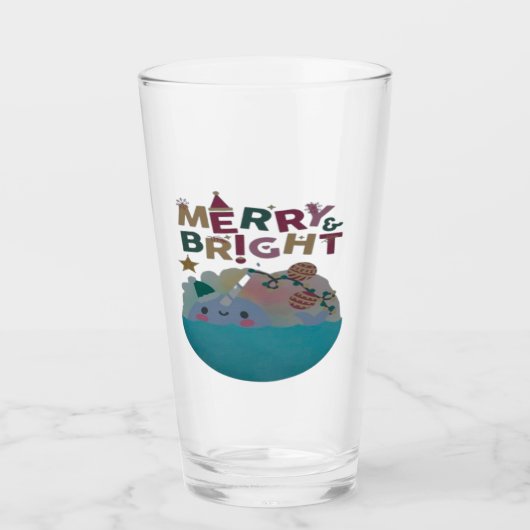 白と青のカラフルメリークリスマス タンブラーグラス (正面)