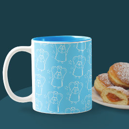 白と青のガーディアンエンジェルパターンマグ ツートーンマグカップ