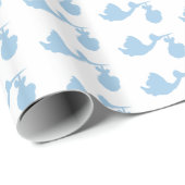 白と青のコウノトリ赤ちゃんシャワーギフトラップ ラッピングペーパー (ロールコーナー)