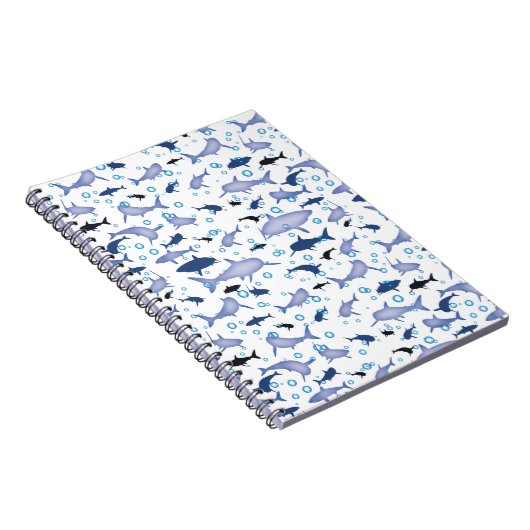 白と青のサメのシルエット模様 ノートブック (右側)