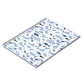 白と青のサメのシルエット模様 ノートブック (左側)