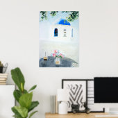 白と青のサントリーニ教会 ポスター (ホームオフィス)