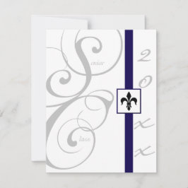 白と青のスクロールリボン卒業 招待状