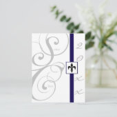 白と青のスクロールリボン卒業 招待状 (スタンド正面)