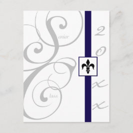 白と青のスクロールリボン卒業 招待状