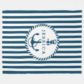 白と青のストライプいかり フリースブランケット (正面(横))