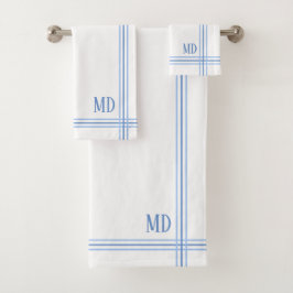 白と青のストライプのイニシャル バスタオルセット