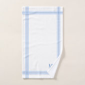 白と青のストライプのイニシャル バスタオルセット (ハンドタオル)