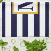 白と青のストライプ キッチンタオル (折り畳み)