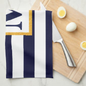 白と青のストライプ キッチンタオル (四つ折り)