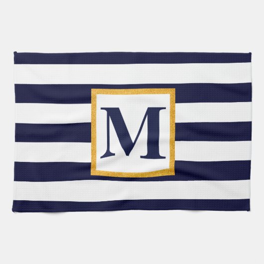 白と青のストライプ キッチンタオル (横)