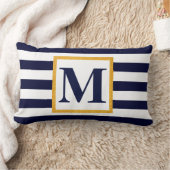 白と青のストライプ ランバークッション (ブランケット)