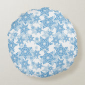 白と青のスノーフレークのシームレスなパターン ラウンドクッション (裏面)