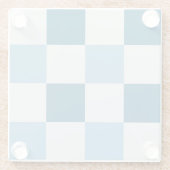 白と青のチェッカーボードパターン ガラスコースター (裏面)