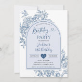 白と青のチャイノアイセリー誕生日パーティー 招待状 (正面)