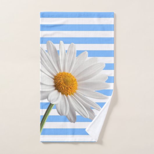 白と青のデイジーストライプバスルームのタオルのセット バスタオルセット (ハンドタオル)
