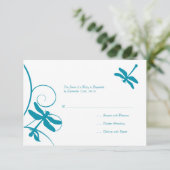白と青のトンボの結婚式の出欠 出欠カード (スタンド正面)
