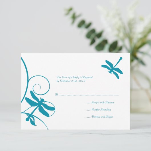 白と青のトンボの結婚式の出欠 出欠カード (スタンド正面)