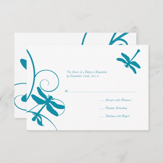 白と青のトンボの結婚式の出欠 出欠カード (正面/裏面)