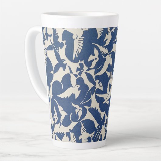 白と青のハトのヴィンテージデザイン カフェラテマグ (左アングル)