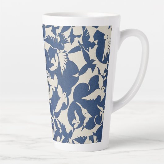 白と青のハトのヴィンテージデザイン カフェラテマグ (右)