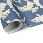 白と青のハト模様ラッピング紙 ラッピングペーパー (ロールコーナー)