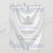 白と青のバプテスマ《キリスト教》洗礼式や命名式ホワイトサテン 招待状 (正面/裏面)