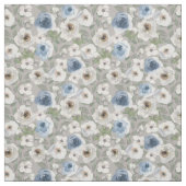白と青のバラ生地 ファブリック (見本)