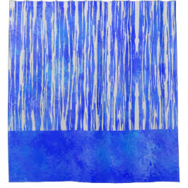 白と青のパターストライプのン シャワーカーテン