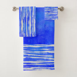 白と青のパターストライプのン バスタオルセット