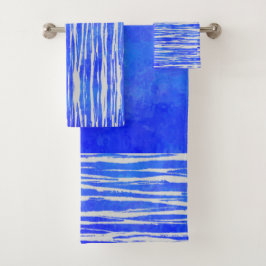 白と青のパターストライプのン バスタオルセット