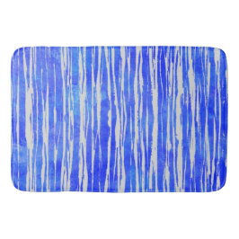 白と青のパターストライプのン バスマット