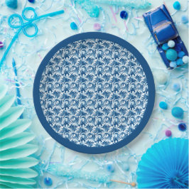 白と青のパターン紙プレート ペーパープレート