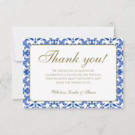 白と青のパター結婚ンのサンキューカード サンキューカード