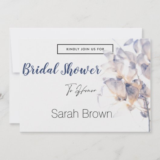 白と青のパテレの花が上品な ブライダルシャワーの装飾 招待状 (正面)