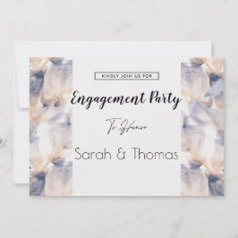 白と青のパテレ フローラル エレガント エンゲージメント 招待状