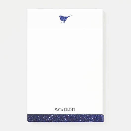 白と青のフェイクグリッターのバ縁どッド、名前 ポストイット (正面)