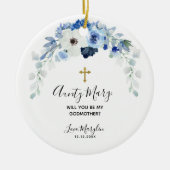 白と青のフローラが私のゴッドマザーになる セラミックオーナメント (正面)