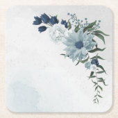 白と青のフローラの結婚緑 スクエアペーパーコースター (正面)