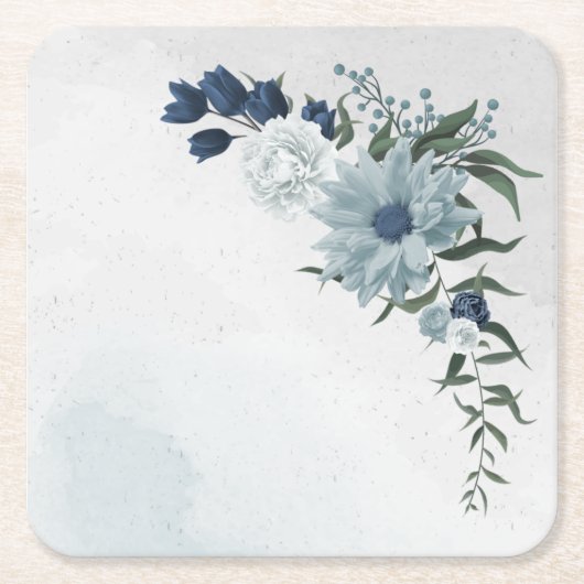 白と青のフローラの結婚緑 スクエアペーパーコースター (正面)