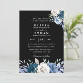 白と青のフローラブラック結婚式招待状 招待状 (スタンド正面)