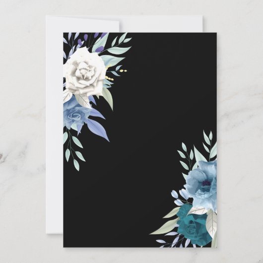 白と青のフローラブラック結婚式招待状 招待状 (裏面)