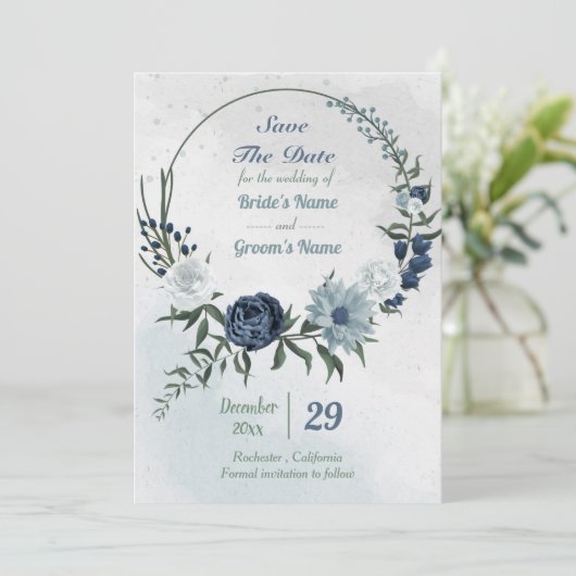 白と青のフローラ緑のリース セーブザデート (スタンド正面)