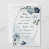 白と青のフローラ緑の幾何学的 セーブザデート (正面)