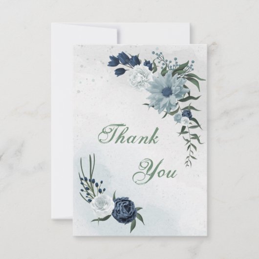 白と青のフローラ サンキューカード (正面)