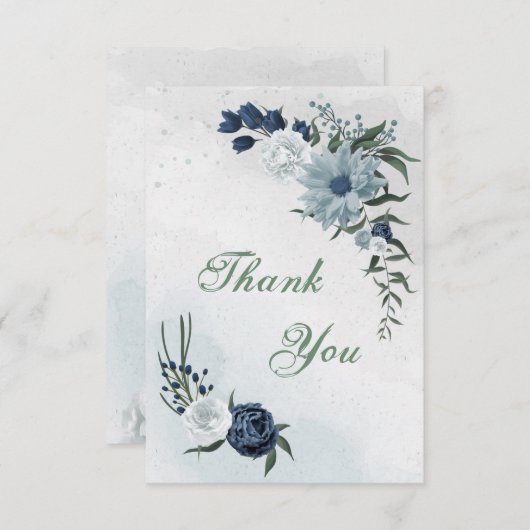 白と青のフローラ サンキューカード (正面/裏面)